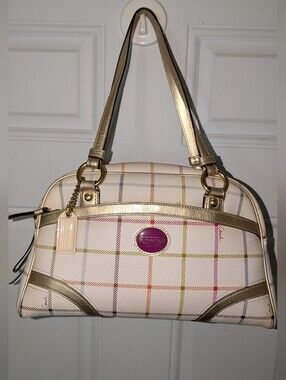 Coach Peyton Tattersall Plaid Satchel  White Multi GUC
